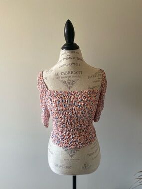 Vintage style Smocked Soft Floral Cottagecore Puff Sleeve Stretchy Blouse S